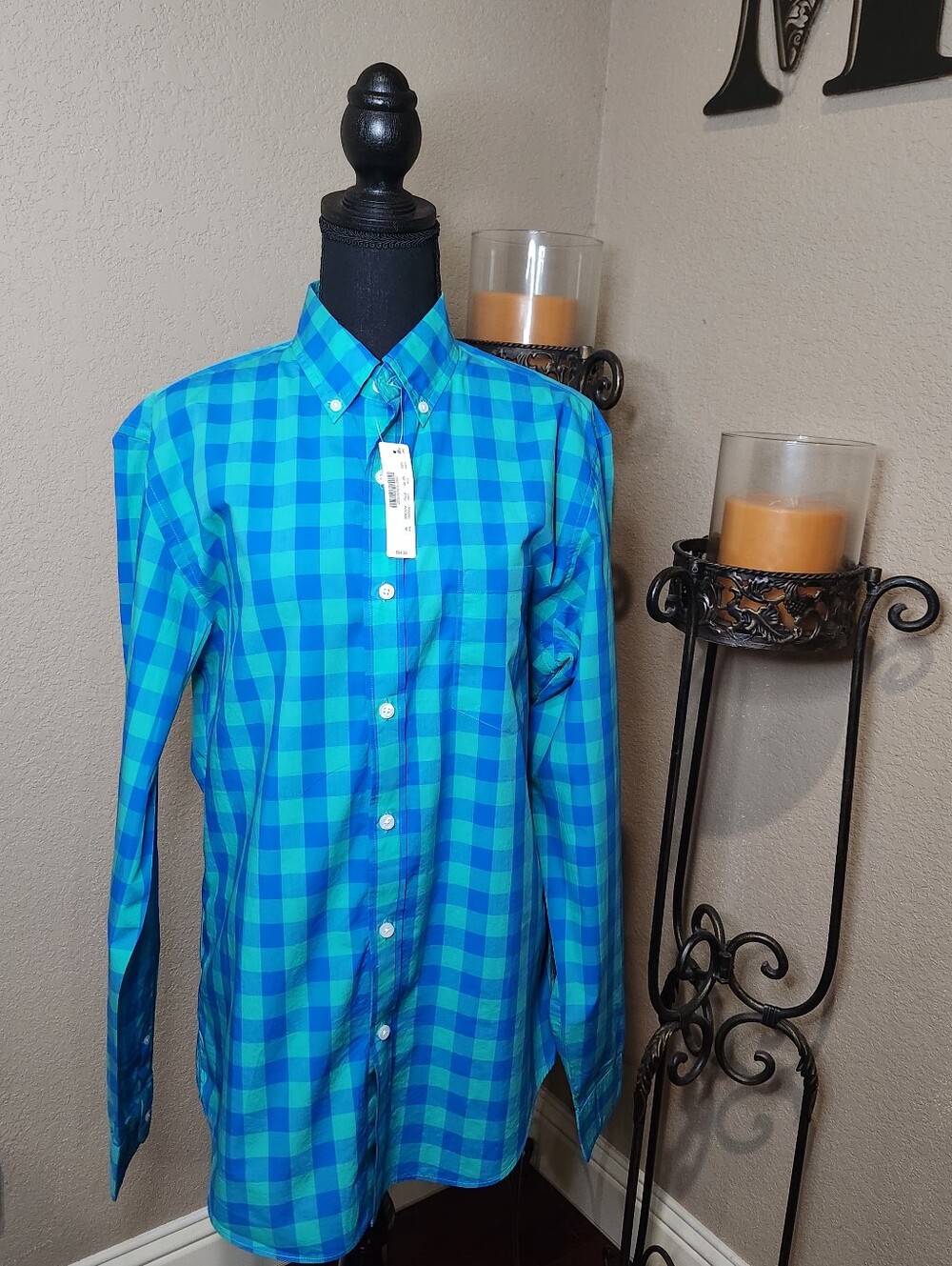J. Crew Men’s Preppy Button-Down Plaid Shirt - Teal and Blue NWT Size Medium
